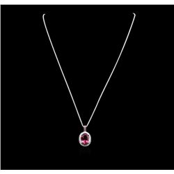 14KT White Gold 4.70ct Tourmaline, Ruby and Diamond Pendant With Chain