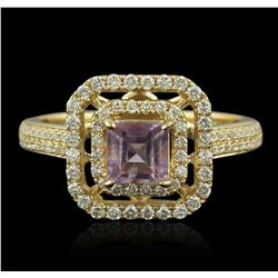 14KT Yellow Gold 0.67ct Amethyst and Diamond Ring