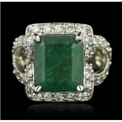 14KT White Gold 6.63ct Emerald and Diamond Ring