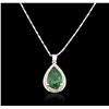 Image 1 : 14KT White Gold 3.20ct Emerald and Diamond Pendant With Chain