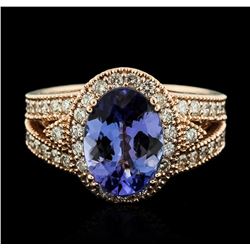 14KT Rose Gold 3.16ct Tanzanite and Diamond Ring