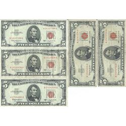 1963 $5 Red Seal Bill Lot of 5