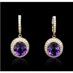 14KT Yellow Gold 13.60ctw Amethyst and Diamond Earrings