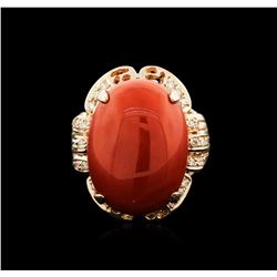 14KT Rose Gold 20.93ct Coral and Diamond Ring