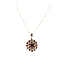 14KT Yellow Gold 35.13ctw Ruby and Diamond Pendant With Chain