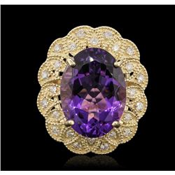 14KT Yellow Gold 10.46ct Amethyst and Diamond Ring