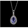 Image 1 : 14KT White Gold 0.85ct Tanzanite and Diamond Pendant With Chain