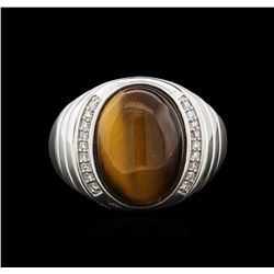 7.80ct Tiger Eye and Diamond Ring - 14KT White Gold