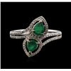 Image 1 : 18KT White Gold 0.56ctw Emerald and Diamond Ring