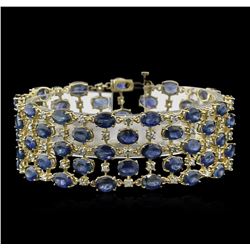 62.40ctw Blue Sapphire and Diamond Bracelet - 14KT Yellow Gold