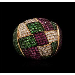 18KT Rose Gold 1.24ctw Tsavorite, Ruby and Diamond Ring