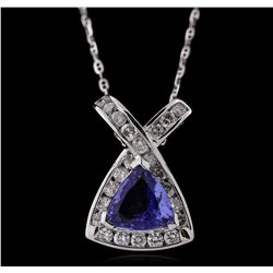 14KT White Gold 1.72ct Tanzanite and Diamond Pendant with Chain