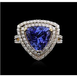 14KT Yellow Gold 4.96ct Tanzanite and Diamond Ring