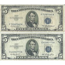 1934 $5 Silver Certificate Currency Lot of 2