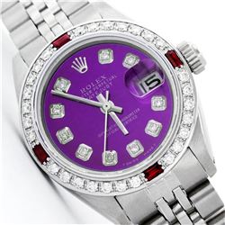 Rolex Stainless Steel Diamond and Ruby DateJust Ladies Watch