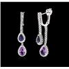 Image 2 : 14KT White Gold 2.42ctw Amethyst, Sapphire and Diamond Earrings