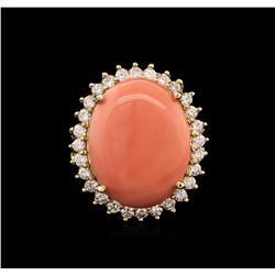 14KT Yellow Gold 13.63ct Pink Coral and Diamond Ring