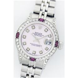 Rolex Stainless Steel Diamond and Ruby DateJust Ladies Watch