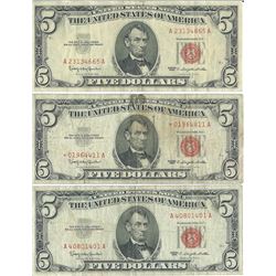 1963 $5 Red Seal Bill Lot of 3