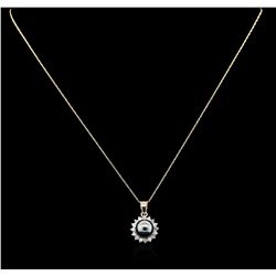 14KT Yellow Gold Pearl and Diamond Pendant With Chain