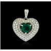 Image 1 : 18KT White Gold 0.82ct Emerald and Diamond Pendant