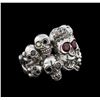 Image 2 : 0.78ctw Ruby and Diamond Skull Ring - 18KT White Gold