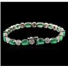 Image 2 : 14KT White Gold 9.52ctw Emerald and Diamond Bracelet