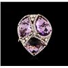 Image 1 : 14KT Rose Gold 14.54ctw Amethyst and Diamond Ring