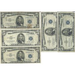 1934 $5 Silver Certificate Currency Lot of 5