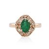 Image 1 : 14KT Rose Gold 1.06ct Emerald and Diamond Ring