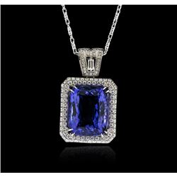 18KT White Gold GIA Certified 16.95ct Tanzanite and Diamond Pendant With Chain