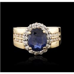 14KT Yellow Gold GIA Certified 2.26ct Sapphire and Diamond Ring