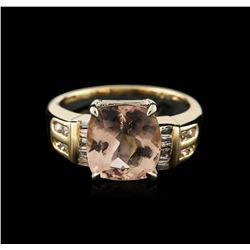 14KT Yellow Gold 3.41ct Morganite and Diamond Ring