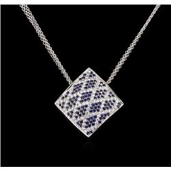 1.34ctw Sapphire and Diamond Pendant With Chain - 18KT White Gold