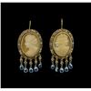 Image 1 : Cameo, Blue Topaz and Diamond Earrings - 14KT Yellow Gold