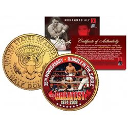 Muhammad Ali 24K Gold Plated JFK Kennedy Half Dollar "Rumble in the Jungle" with Coin Capsule (COA)