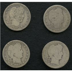 Lot of (4) Silver Barber Quarters with 1903, 1907, 1908 & 1914