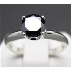 1.47 Carat Genuine Natural Black Diamond Sterling Silver Ring - Size 7 (GJLI COA)