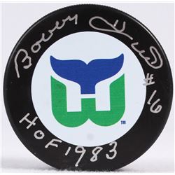 Bobby Hull Signed Whalers Logo Hockey Puck Inscribed "HOF 1983" (Schwartz COA)