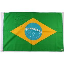 Royce Gracie Signed Full-Size 3' x 2' Brazil Flag Inscribed "UFC HOF 2003" & "Don't Mess with Brazil