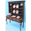 Image 1 : A George III oak dresser, having associated boarded plate rack, over moulded top and two short dr...