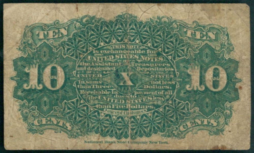 1863 United States Civil War 10 Ten Cent Fractional Currency Banknote Bill (4th Issue)
