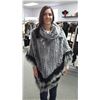Image 1 : CLASSIC GREY/BLACK KNITTED REX RABBIT PONCHO W/LAMB TRIM