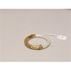 Jadeite Bangle Bracelet with Gilt Silver Moun