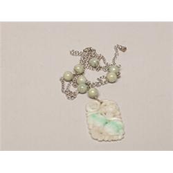 Vintage Jadite Necklace Sterling Silver Chain