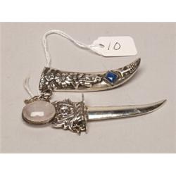 Scimitar Brooch Set with Lapiz & Rose Quartz