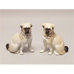 Pair of Antique Porcelain Pug Dogs