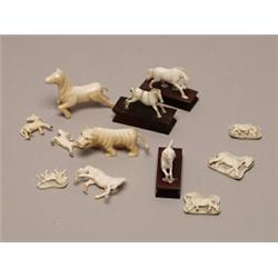 13 Ivory Netsuke Tiger & Horses