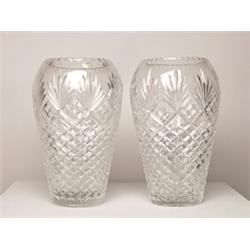 Pr of Tall Cut Crystal Vases Bohemia Labels