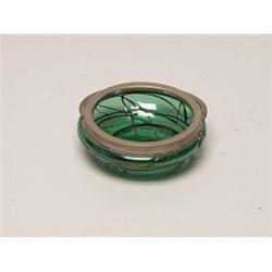 Antique Art Glass Dish With Tin Trim & Handle